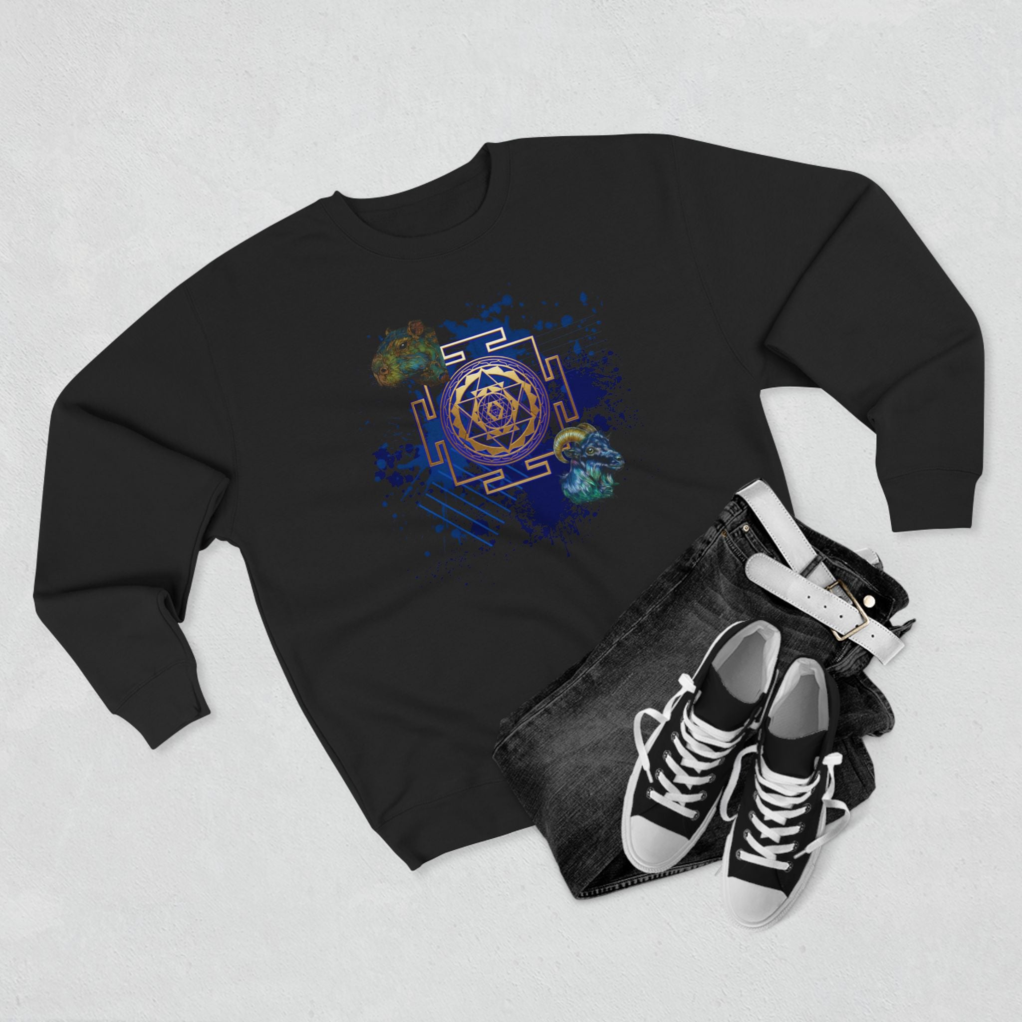 Sacred Geometry Graphic Crewneck Sweatshirt Occult Art Ancient Forms: Sri Yantra