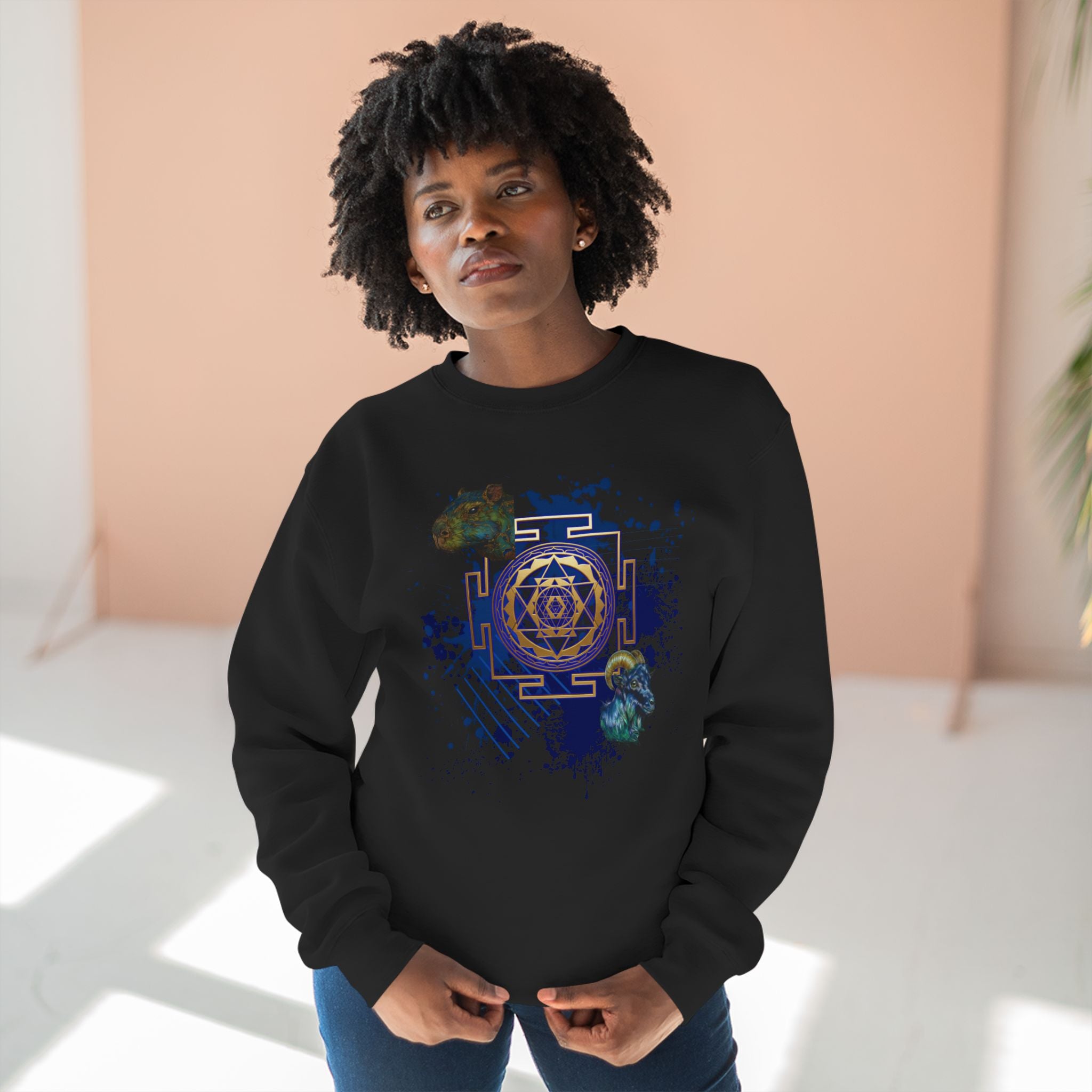 Sacred Geometry Graphic Crewneck Sweatshirt Occult Art Ancient Forms: Sri Yantra